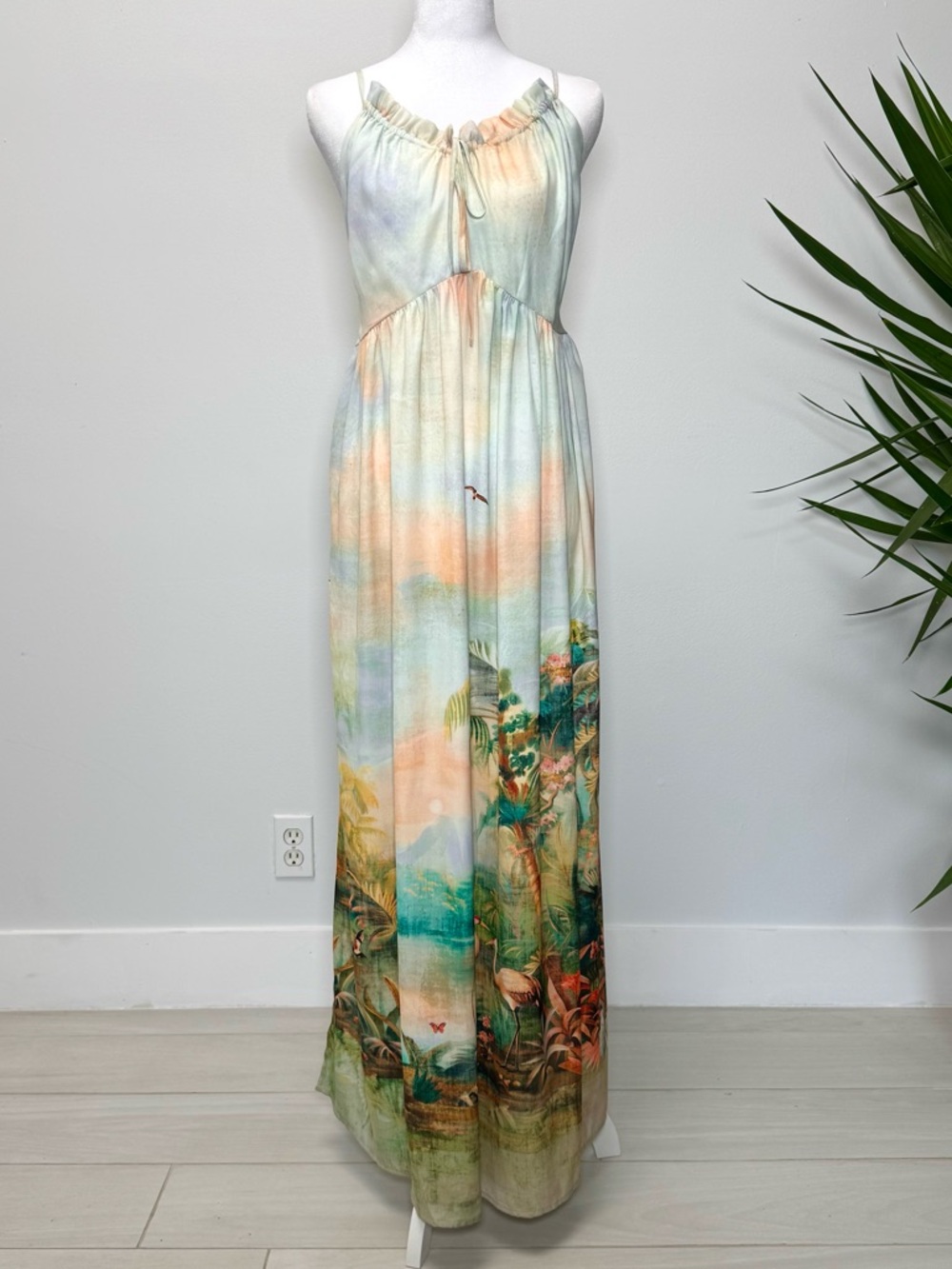 Anthropologie Boho Celandine Tropical Scenic Maxi Dress NWT S Coastal Green - Picture 7 of 10